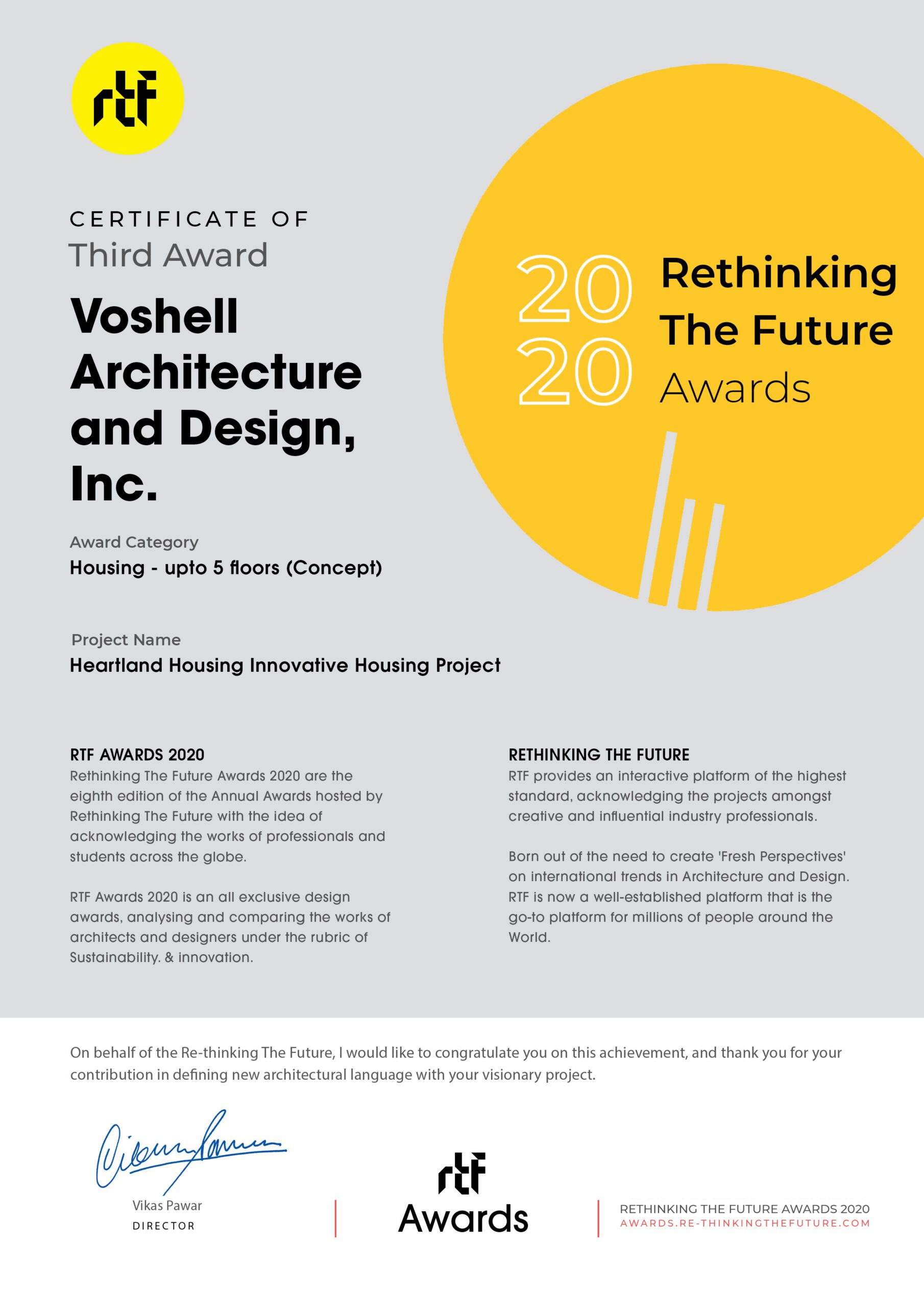 Heartland Housing Innovative Housing Project Certificate Rethinking the Future Award